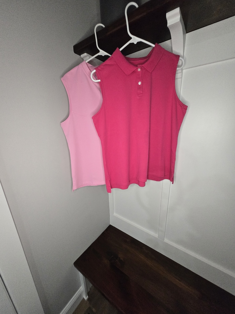 2 Women's Sleeveless Polo Tank Tops - Hot Pink and Light Pink
